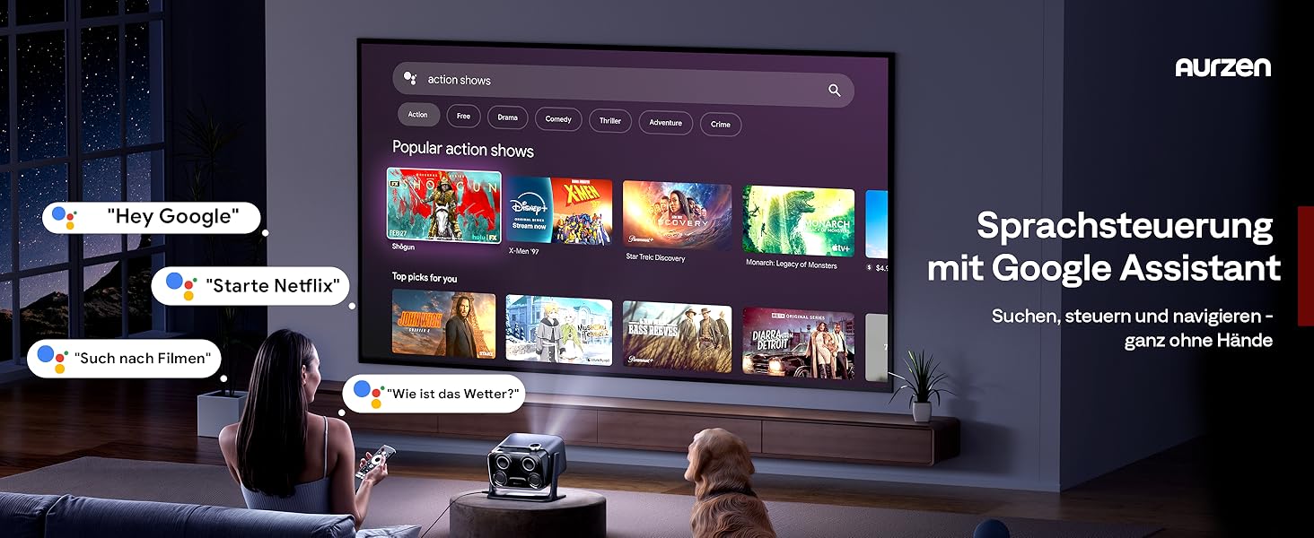 Проектор Aurzen Boom Mini 4-в-1 з Google TV, 4K, 20W Dolby Audio, Wi-Fi, Bluetooth, для дому та на вулицю, автоматичне фокусування, корекція трапецеїдальних спотворень, 500 ANSI люмен (Чорний)