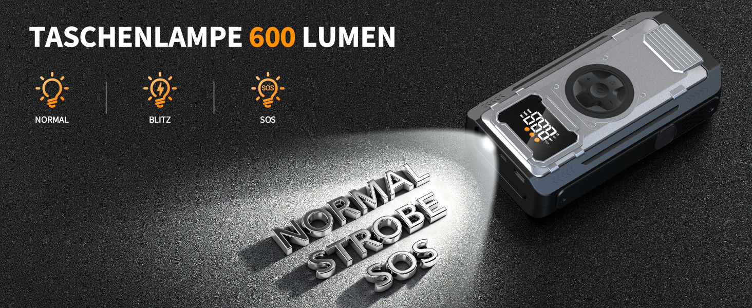 Powerbank-пусковий пристрій Acmount 6000A для авто: 12V, USB, LCD-дисплей (срібний)