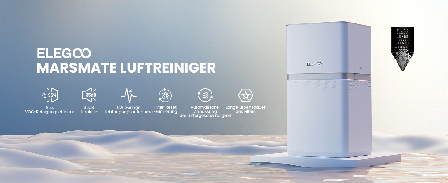 Повітряний фільтр ELEGOO MarsMate: видаляє до 95% TVOC, з датчиком VOC, сумісний з 3D-принтерами ELEGOO Mars 4 Max, Mars 4 DLP, Saturn 3 та Saturn 2 (210x247x410 мм)