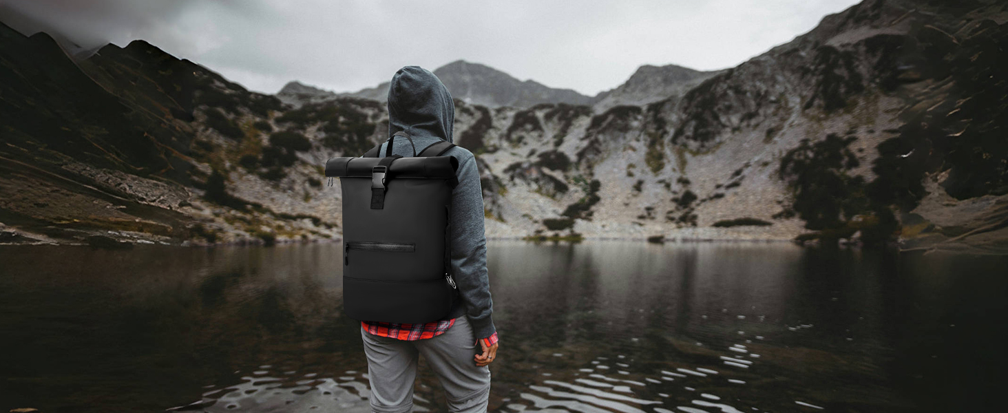Водонепроникний рюкзак Rolltop для ноутбука, унісекс (чоловічий та жіночий), чорний, розмір L