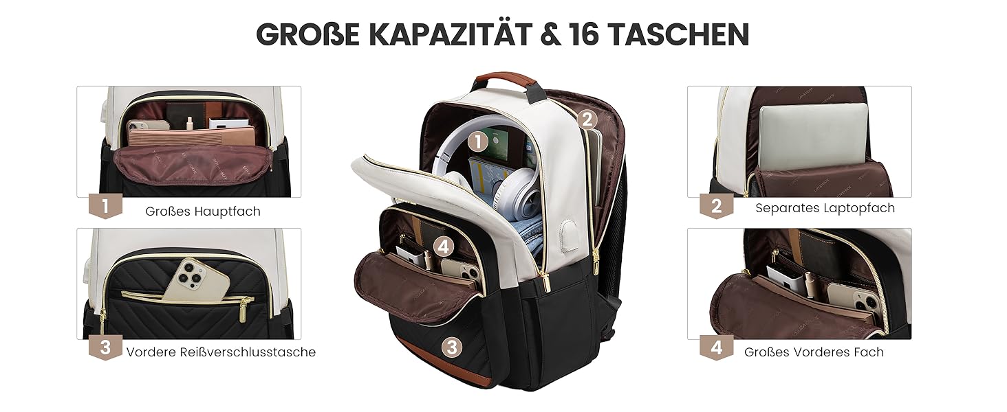 LOVEVOOK Рюкзак для жінок, великий, 15.6 дюймів, сумка для ноутбука, водонепроникний, шкільний рюкзак, для дівчаток-підлітків, чорний, елегантний, для роботи, навчання, подорожей (15.6 дюймів, бежево-чорний-коричневий)