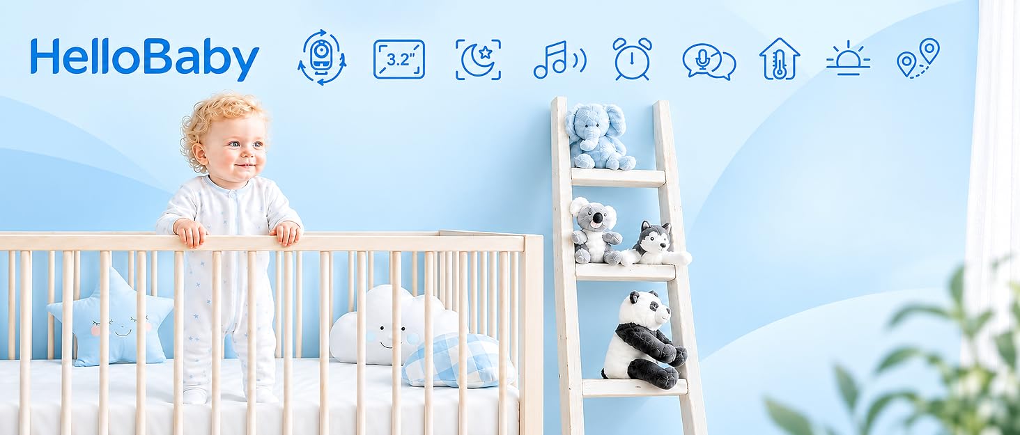 Відеоняня HelloBaby HB6339 з камерою, екраном 3.2 дюйма та двостороннім аудіозв'язком (без WLAN)