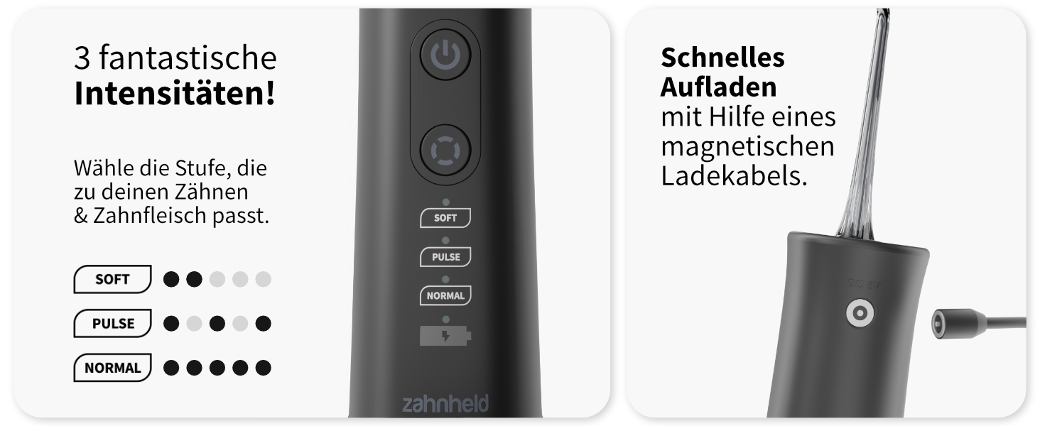 Електрична зубна щітка та іригатор Zahnheld Gero G3 AQUADENT чорного кольору: звукова щітка, очищення міжзубних проміжків, датчик тиску, таймер, USB-C