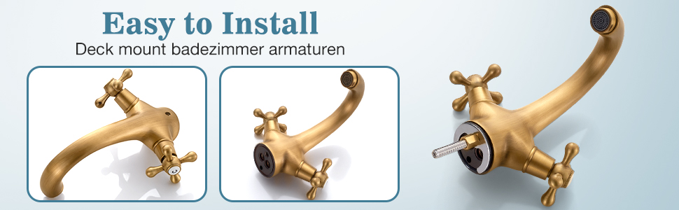 Змішувач для ванної кімнати з міді, ретро стиль, 2-вентильний, G3/8, для мийки, антична мідь