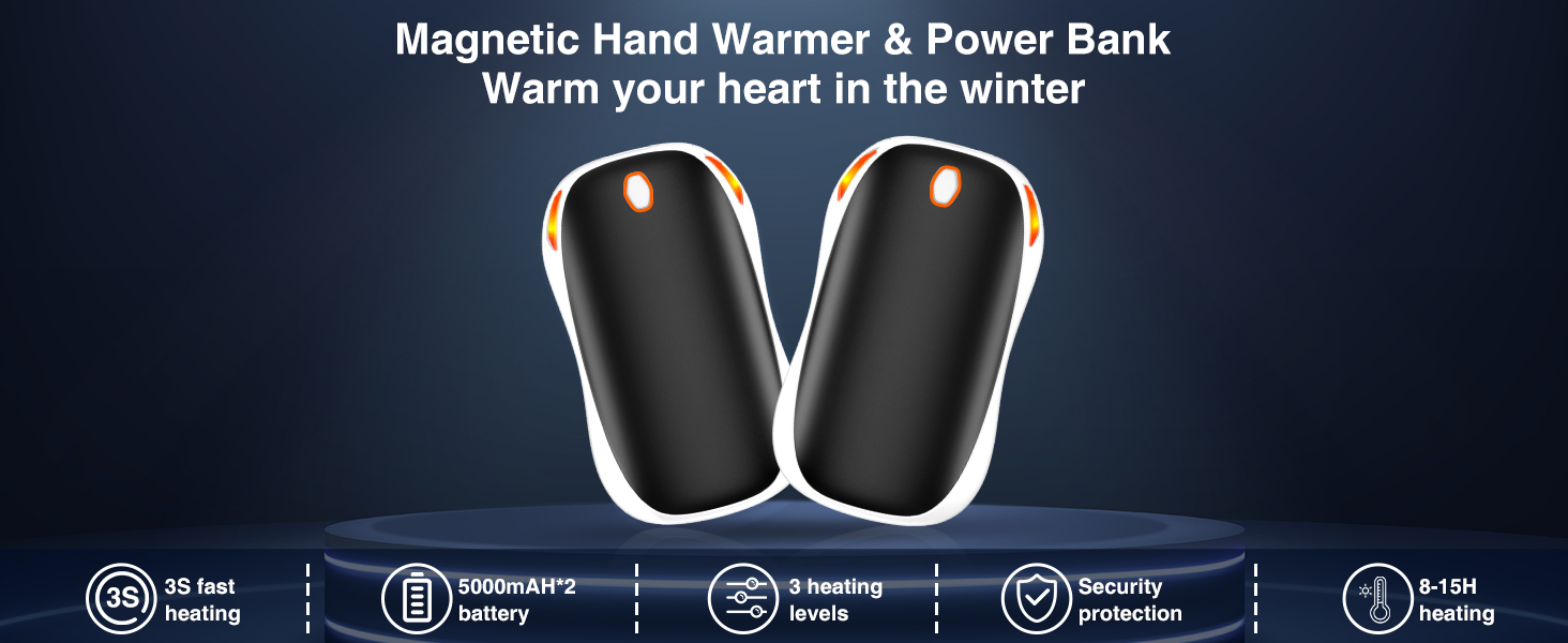 Електричний ручний гріє 5000mAh, 2 шт. - багаторазовий кишеньковий гріє для активного відпочинку, зимовий подарунок для дітей, жінок та чоловіків (чорний)