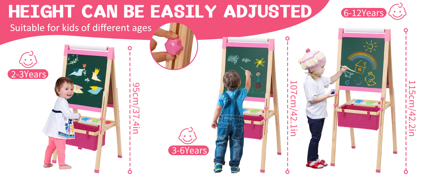 Дитяча мольберт-дошка Maltafel рожевого кольору з сумкою, регульована висота, двосторонній, з рулоном паперу, для дітей від 4 років