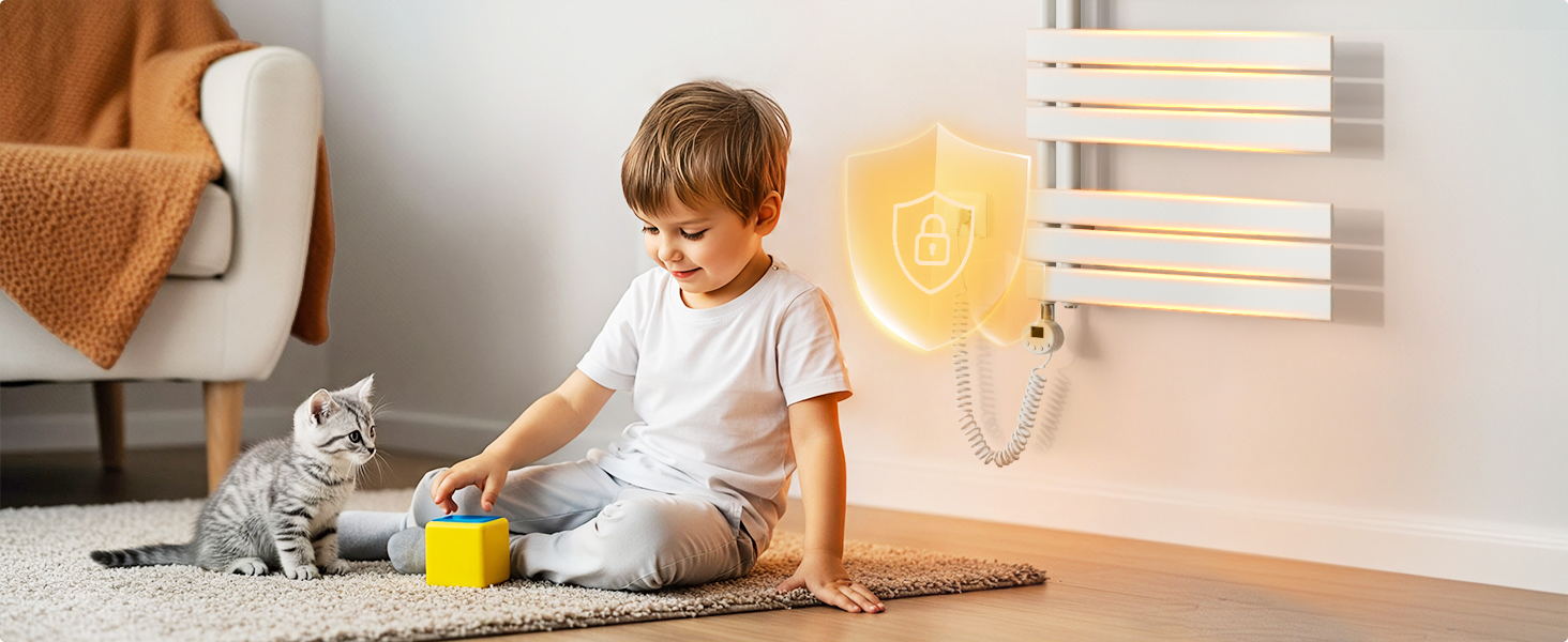 Електричний рушникосушар EMKE з термостатом, 1320x500 мм, білий, 800W (модель з Wi-Fi)