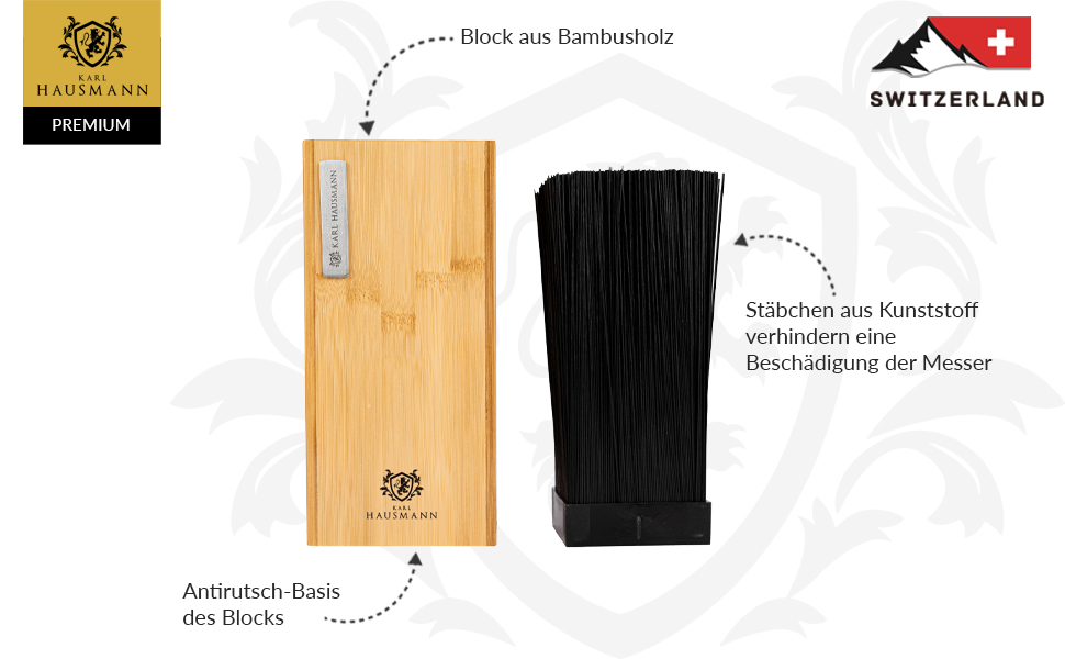 Блок для ножів Karl Hausmann з бамбука (без ножів) з вставкою з щетиною - універсальний, 23 x 10,8 x 10,8 см