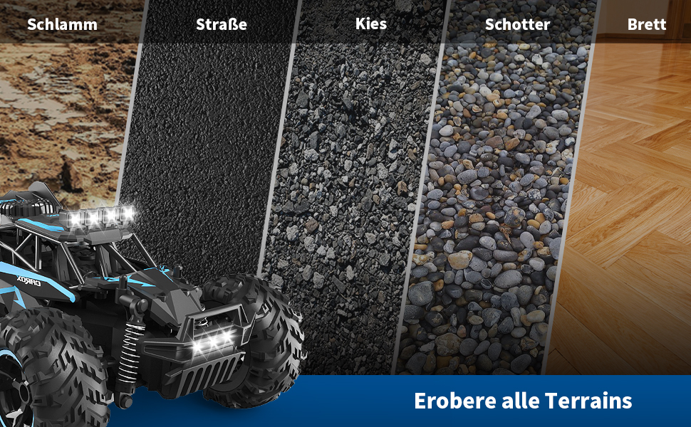 Радіокерований позашляховик Carox 1:18, 2.4 GHz, 25 км/год, блакитний – монстр-трак з підсвічуванням