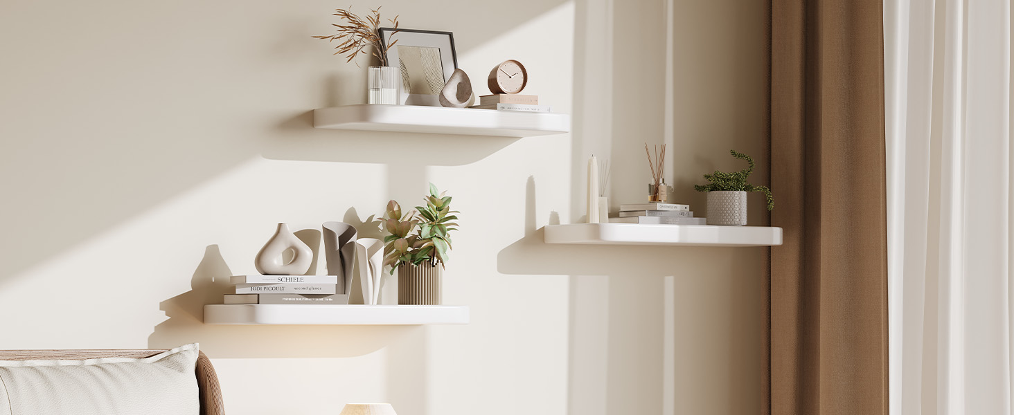 Набір полиць на стіну Wandregal з дерева (3 шт) білі, плаваючі полиці з прихованим кріпленням для вітальні, спальні, кухні, для книг та декору