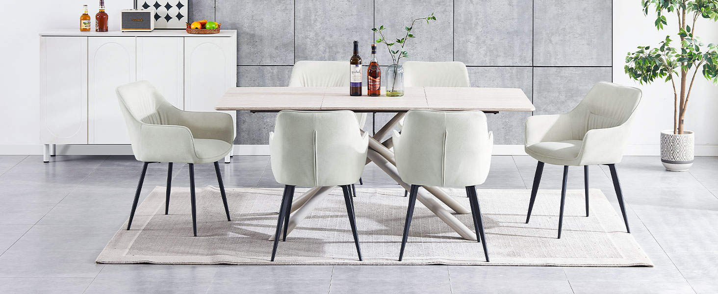 Набір обідніх крісел 6 шт. поворотні, з підлокітниками, 360°, сучасний м'який стілець з велюру, для вітальні, кухні, робочого кабінету, спальні (4, Бежевий)