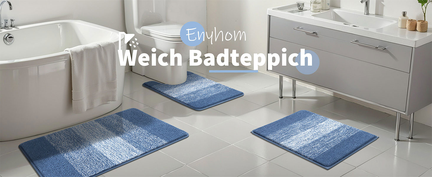 Набір килимків для ванної кімнати: душовий килимок, килимок для туалету, килимок для ванної (блакитний, 50x80 + 50x60 см)