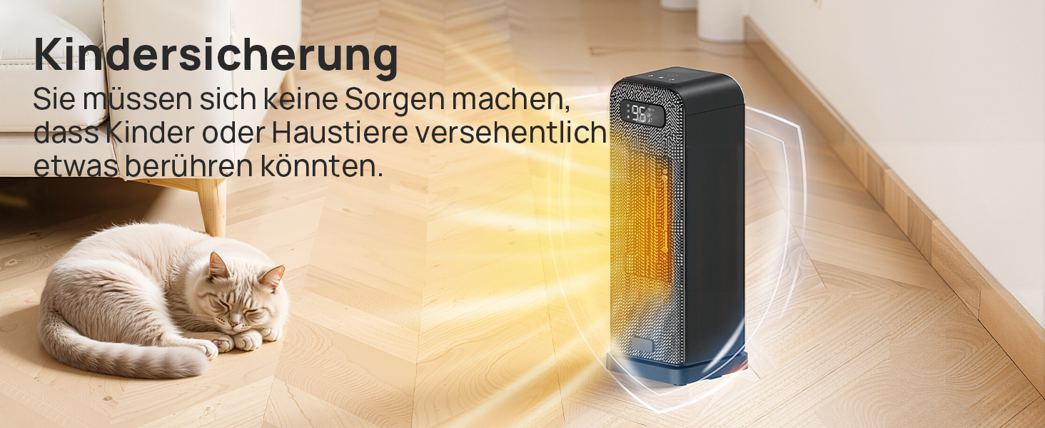 Електричний обігрівач 1500W з PTC-керамічним нагрівачем, портативний з термостатом та ECO-режимом, 4 режими, цифровий дисплей, таймер 12 годин, тихий (35dB), чорний (40cm)