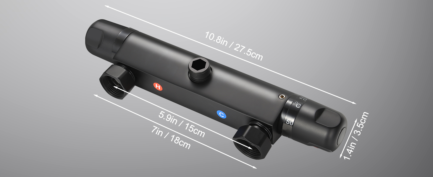 Змішувач для ванни з термостатом Uten, чорний, латунь, 2 виходи, захист 38°C