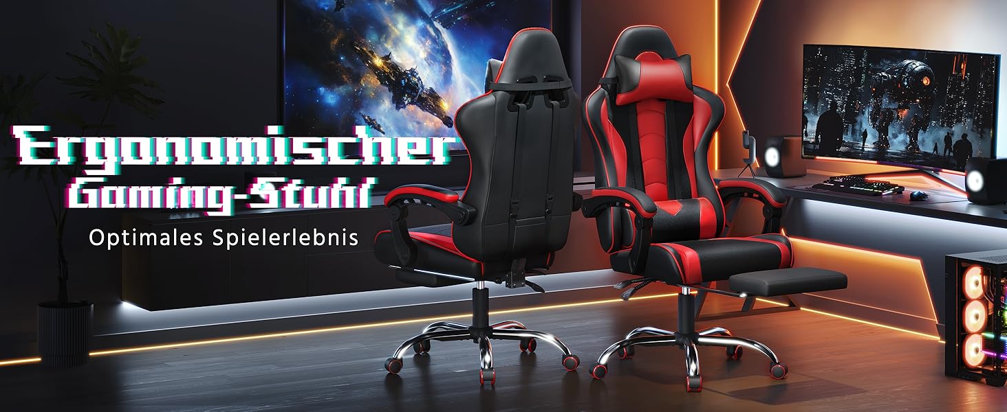 Ігровий крісло Yaheetech з масажем, регульована спинка 90-135°, комп'ютерне крісло з підніжкою, білий/червоний