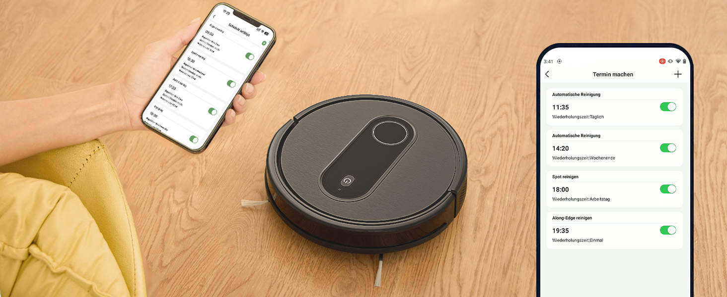 Робот-пилосос з функцією миття 2 в 1, потужність всмоктування 3000Pa, час роботи до 120 хвилин, 4 режими прибирання, робот-пилосос для видалення шерсті тварин з Aquacontrol™