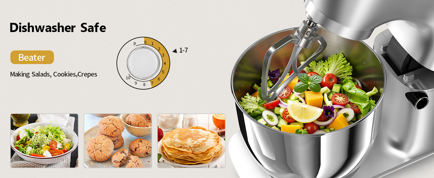 Кухонна машина Vezzio для випічки з планетарним міксером, 5.5л, 1500W, з набором насадок (крюк, вінчик, захист від бризок)