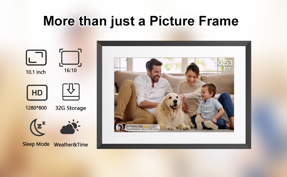 Цифровий фоторамка Frameo з Wi-Fi, 10.1 дюйма, 32GB, сенсорний екран, автоповорот, чорний