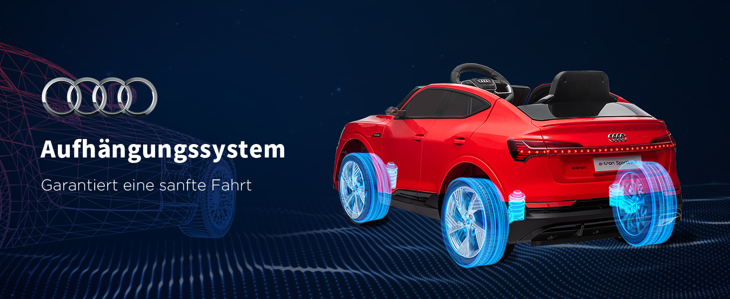 Дитячий електромобіль HOMCOM Audi E-tron 12V з пультом, ременем безпеки, музикою (MP3/USB/TF), для дітей 3-5 років, 3-5 км/год, червоний