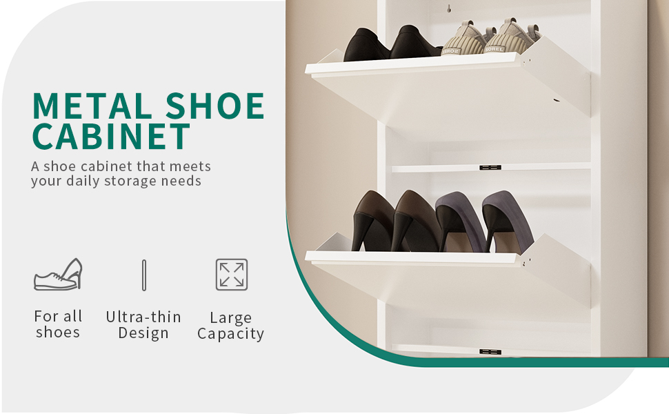 Шафа для взуття YITAHOME з металу, 3 дверцята з магнітними застібками, білий глянцевий колір, для передпокою та коридору