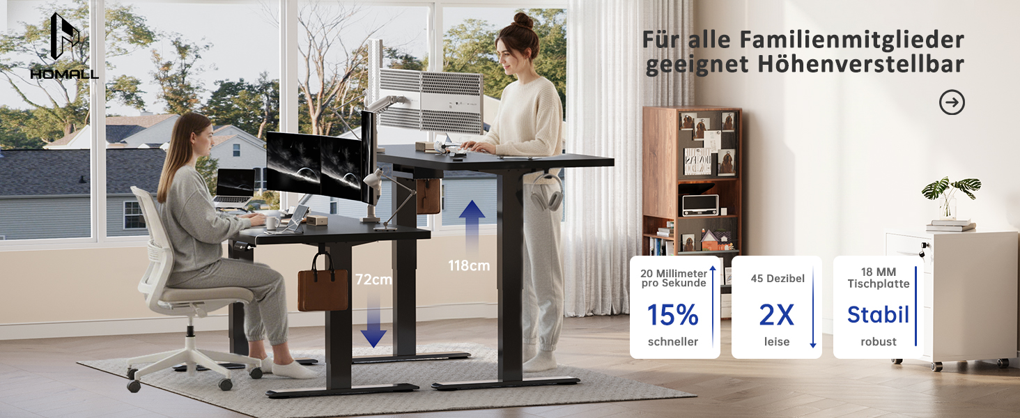 Регульований стіл Homall 200x80 см з USB-портом, електричний, з органайзером для кабелів, пам'ять позицій, для комп'ютера, чорний