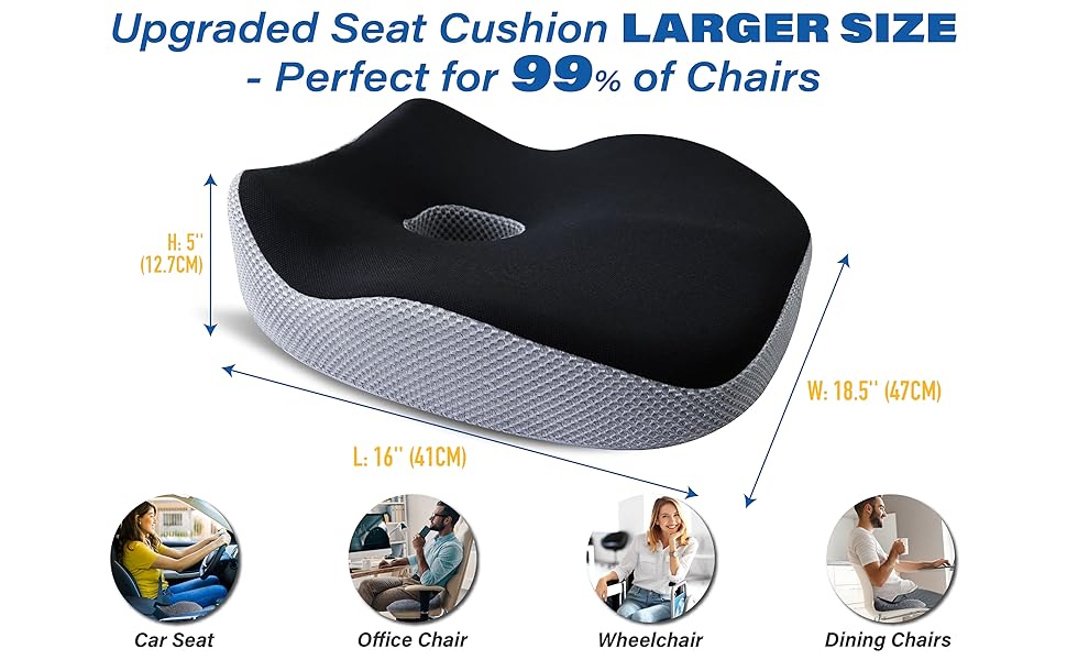 Подушка для сидіння в авто Allaboutsla з Memory Foam для полегшення болю в попереку, велика для коротких водіїв на далеких поїздках - подушка для автомобіля, офісу (чорний & сірий)