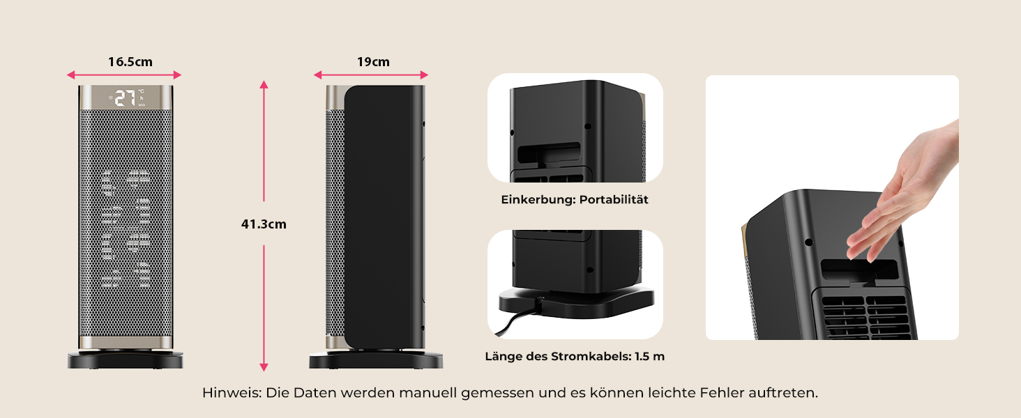 Електричний обігрівач 2000W з енергозбереженням, тихий, 3 режими, PTC кераміка, швидкий нагрів, ECO-режим, пульт ДУ, таймер 12H, поворот 70°, для офісу, спальні, ванної кімнати, золотий