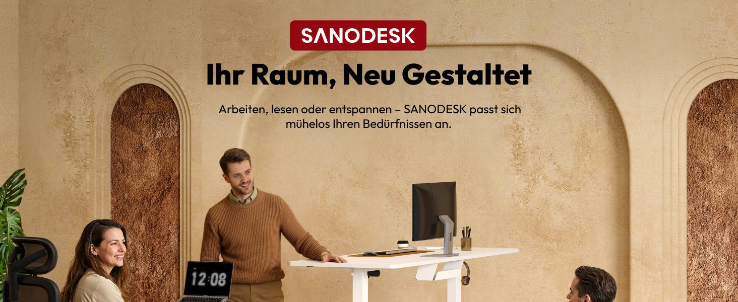 Регульований по висоті стіл SANODESK 110x54 см - компактний стоячий стіл з антиколізійною системою, білий