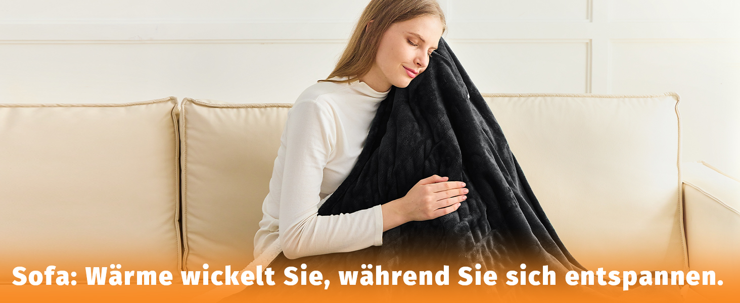 Електрична ковдра BOMOVA з автовимкненням, тепла та м'яка ковдра для дому, 10 температурних режимів та таймер, подарунок для жінок, 130x180 см (Чорний)