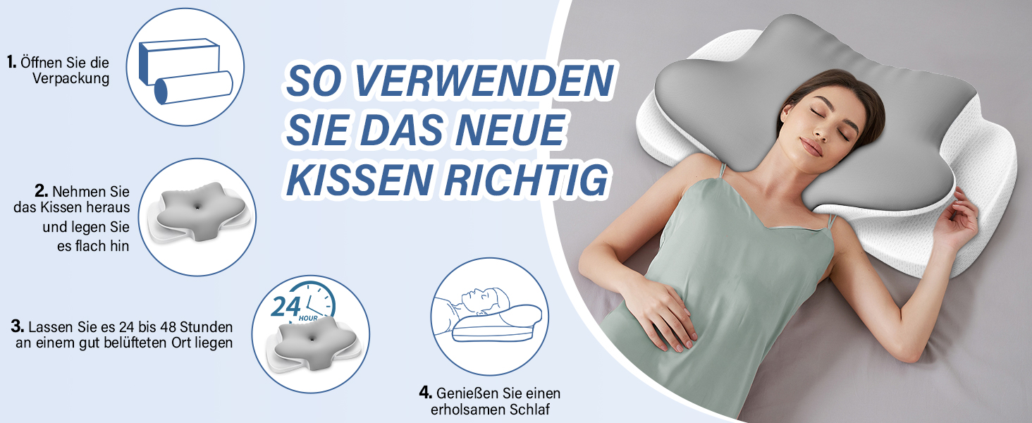 Подушка для шиї з піною Memory Foam, дихаюча, ергономічна, 65x37x10/12 см (срібна)