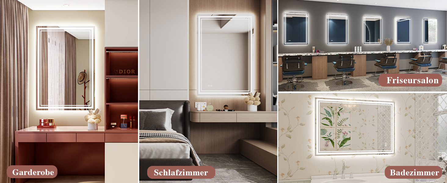 Дзеркало для ванної кімнати з підсвічуванням Badspiegel 50x70см LED, антизапар, сенсорне керування, регулювання яскравості, 3 кольори світла, настінне, горизонтальне/вертикальне