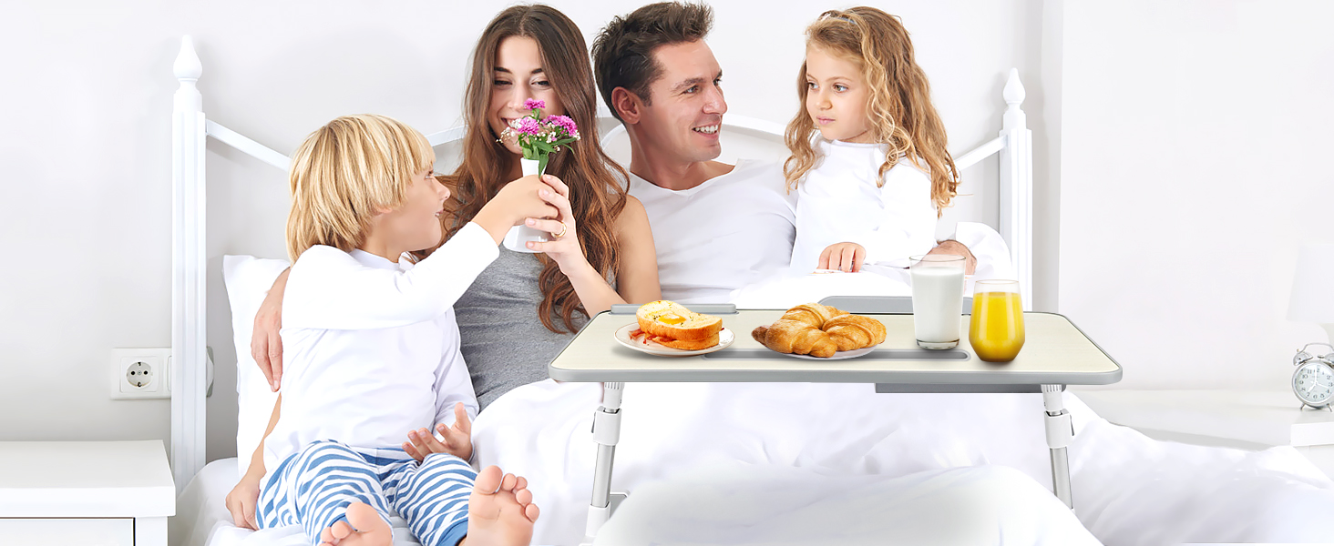 Столик для ноутбука в ліжко, регульований, з ящиком, 60x34 см, бежевий