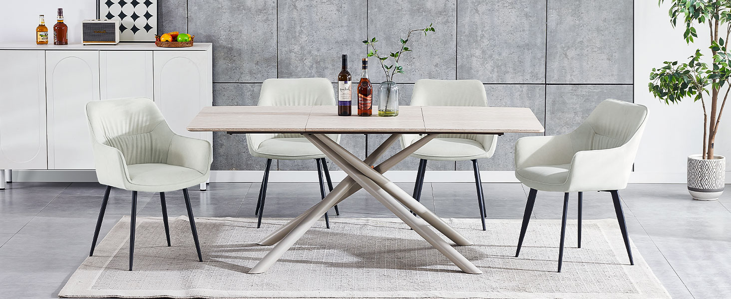 Набір обідніх крісел 6 шт. поворотні, з підлокітниками, 360°, сучасний м'який стілець з велюру, для вітальні, кухні, робочого кабінету, спальні (4, Бежевий)