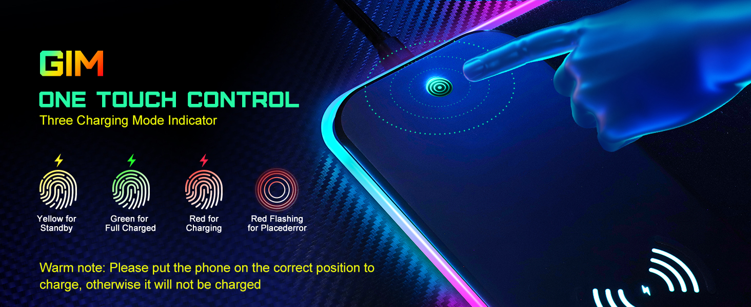 Ігрова мишка pad RGB з LED підсвічуванням та бездротовою зарядкою Qi 15W, чорний. Підходить для геймінгу, офісу та дому. Вологостійкий, з антиковзаючою поверхнею.