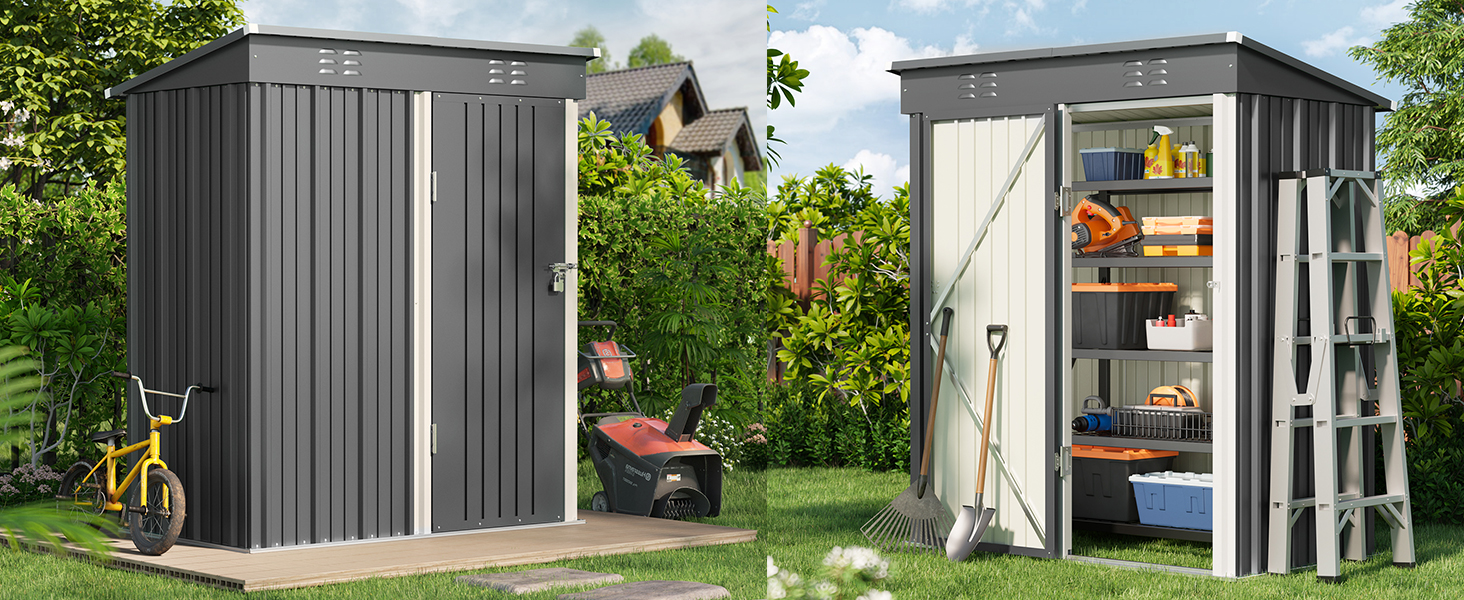 Металевий сарай для інструментів Bealife 180x162x95 см, сталевий садовий шоп, вуличний склад, дачний будиночок для двору, тераси, газону (Сірий)