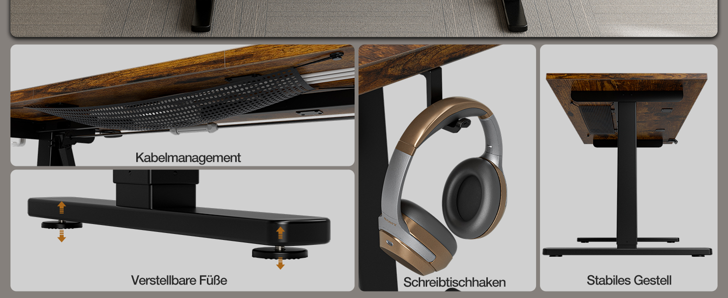 Електричний стіл з регулюванням висоти 120x60 см з функцією пам'яті, для офісу та дому. Білий колір, керування кабелями та гачки.