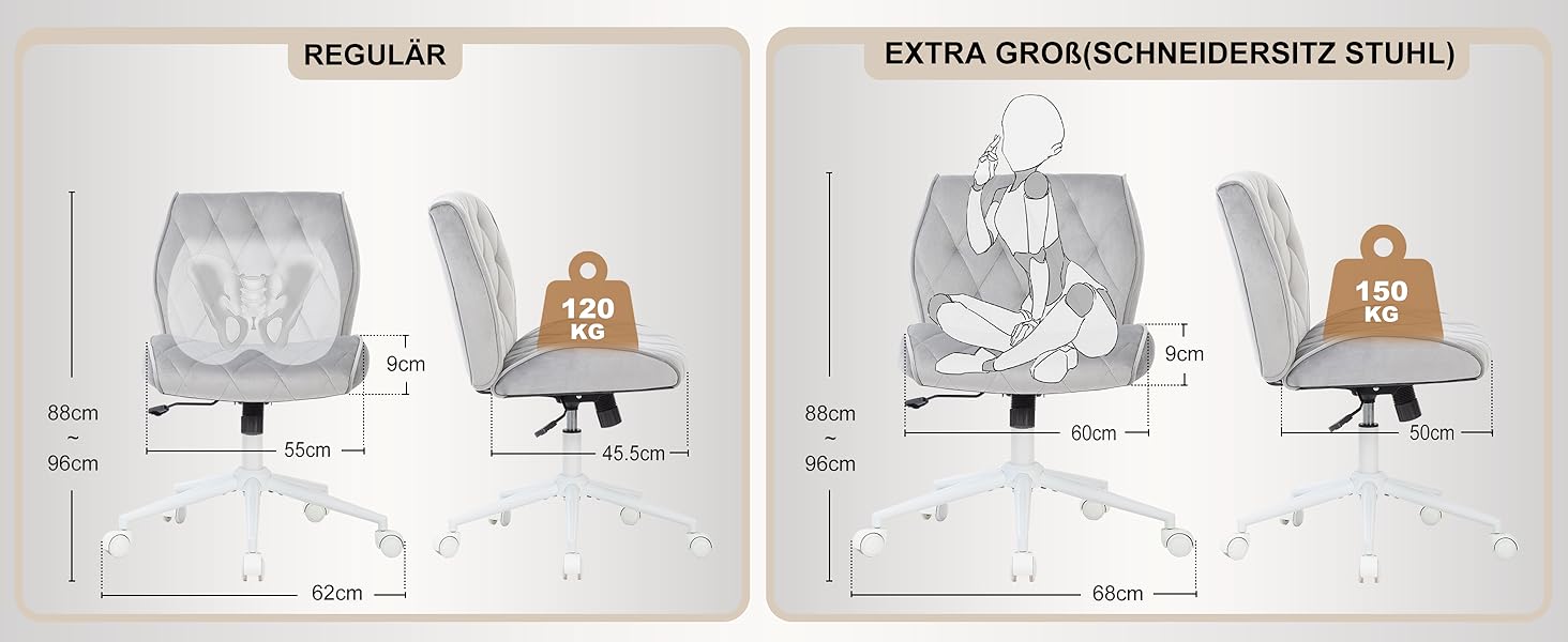 Крісло для дому та офісу Symino з регульованою висотою, функцією гойдання 12°, обшите штучною замшею, до 150 кг, сірий колір