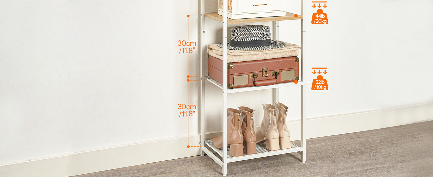 HOOBRO Лежак для одягу з полицями для взуття, білий та дерев'яний, EWN04YM01