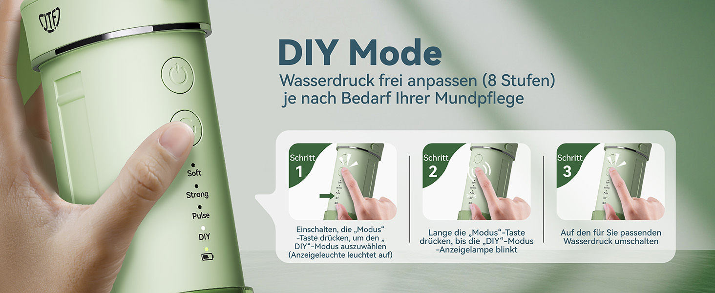 Портативний електричний іригатор для зубів JTF Munddusche Mini (зелений): 4 режими, 5 насадок, 230 мл, водонепроникний IPX7