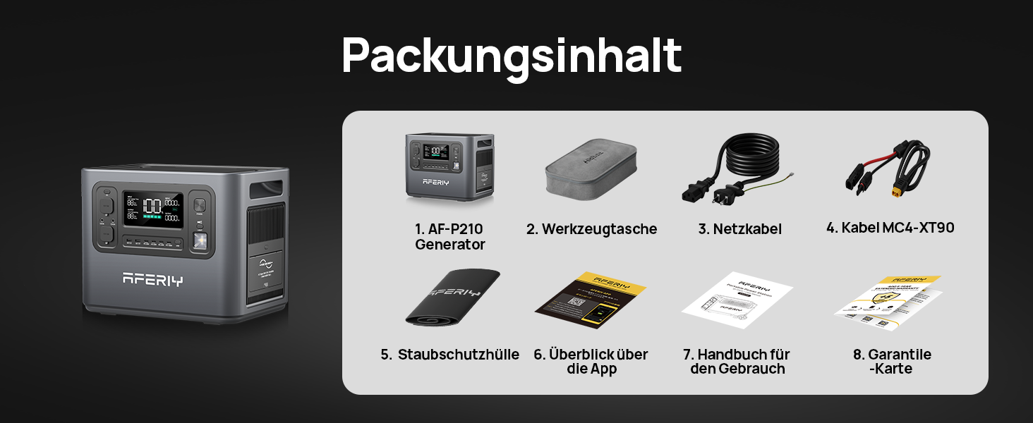 Портативна електростанція AFERIY 2400W з акумулятором LiFePO4 2048Wh, швидка зарядка 1.7 год, 13 портів, чиста синусоїда 230V, UPS, для кемпінгу та подорожей, 7 років гарантії P210