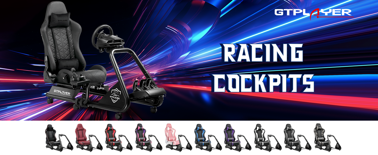GTPLAYER Симулятор кокпіт для автосимуляторів, стійка для керма та педалей з динаміками (Синій)