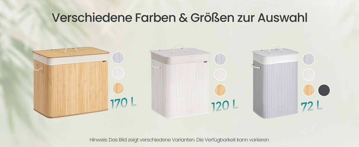 Кошик для білизни SONGMICS з кришкою, 2 відділення, 120 літрів, бамбук, складний, знімний мішок для прання, з ручками, для ванної кімнати, спальні, натуральний колір
