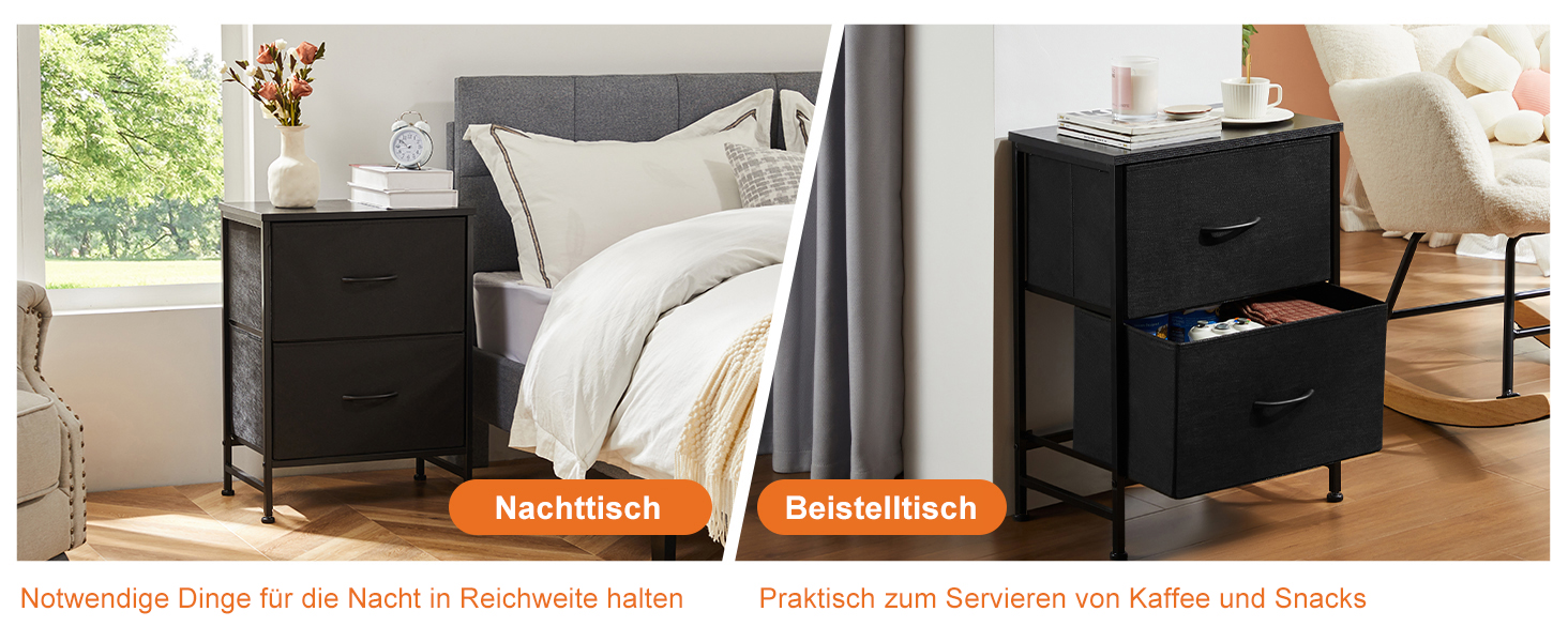 Набір приліжкових тумбочок DUMOS, 2 шт. з шухлядами, стилі індустріальний, для спальні, вітальні, дитячої, передпокою, білий/чорний