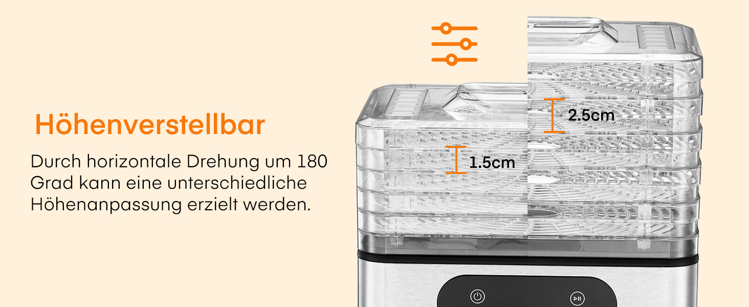 Електрична сушарка для продуктів FOHERE з нержавіючої сталі, 5 ящиків, LED-дисплей, 420W, 35-70°C, таймер 48h, для їжі, грибів, фруктів, м'яса, риби, овочів, без BPA