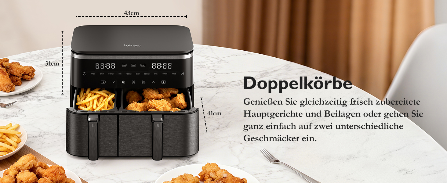 Фритюрниця без олії з підсвічуванням та нагадуванням про струшування, антипригарне покриття, 30-200°C, 78 рецептів, 8-в-1, тиха фритюрниця (11 л)