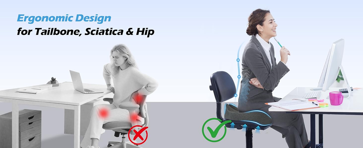 Подушка для офісного крісла Lofty Aim з піни Memory Foam: ортопедична, для попереку, від болю в сідницях, для офісу, авто, літака, інвалідного візка – чорний та темно-сірий
