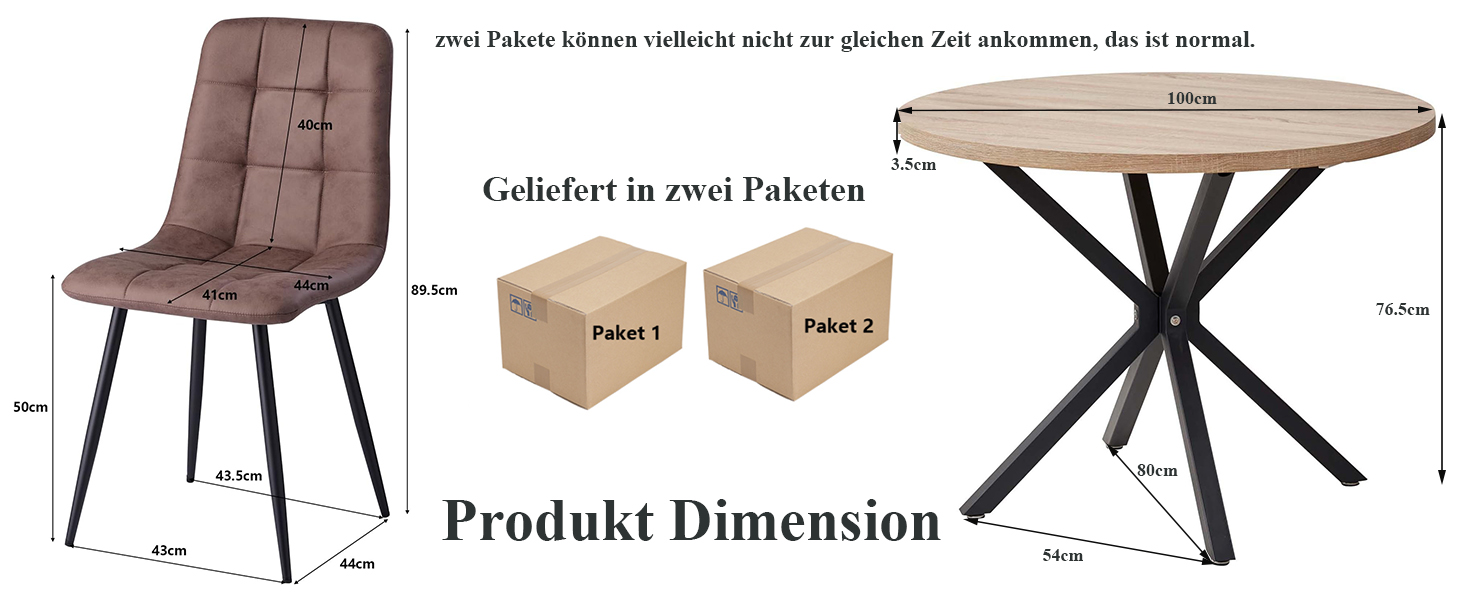 Обідній комплект на 5 персон: круглий стіл 100 см та 4 стільці (голландський фліс). Підходить для кухні, вітальні, балкону, ресторану, офісу. Темне дерево + світле дерево (темно-коричневий)
