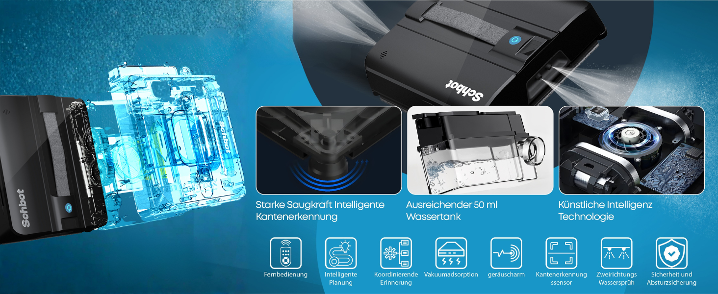 Робот для миття вікон Wind X3 2026 - Інтелектуальний робот-прибиральник для вікон з функцією розпилення, для внутрішнього та зовнішнього використання, підходить для скляних поверхонь з або без рами