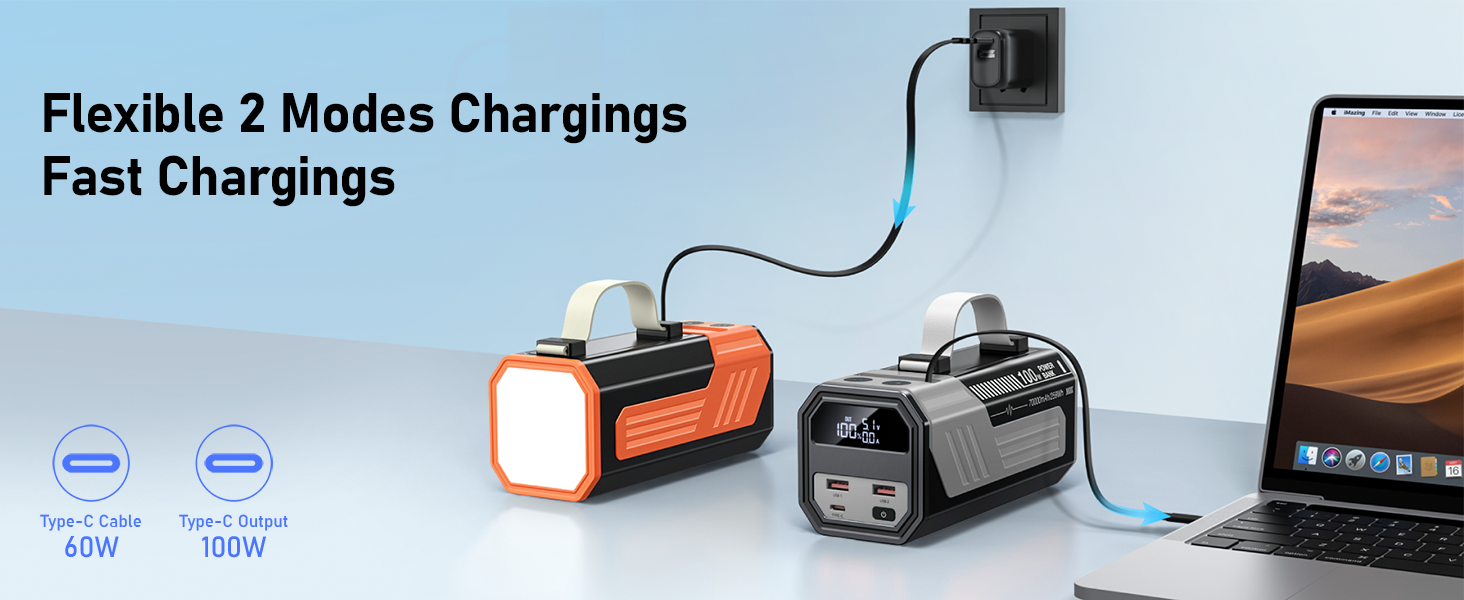 Power Bank 70000mAh 100W з USB-C, кабель, сірий - портативний акумулятор для iPhone, iPad, Samsung