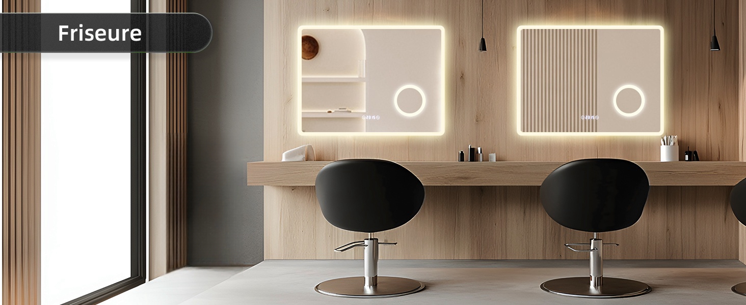 Дзеркало для ванної кімнати з LED-підсвічуванням GIMBELEN 80x60 см, прямокутне, сенсорне управління, регульована яскравість, 3 кольори світла, антизапарник, для вертикального/горизонтального монтажу